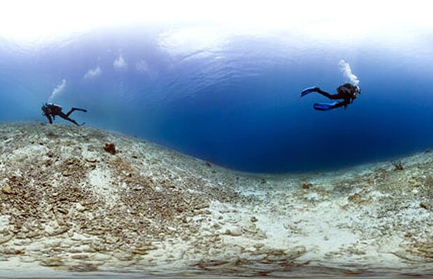 Catlin Seaview Survey's divers survey a coral wasteland near the Caribbean island of Bonaire